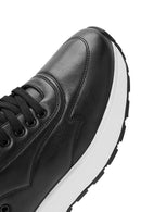 Men's Black Lace-Up Thick Sole Leather Sneakers | Derimod