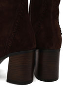Woman Brown Zip Closure Chunky-Heeled Suede Leather Boots | Derimod