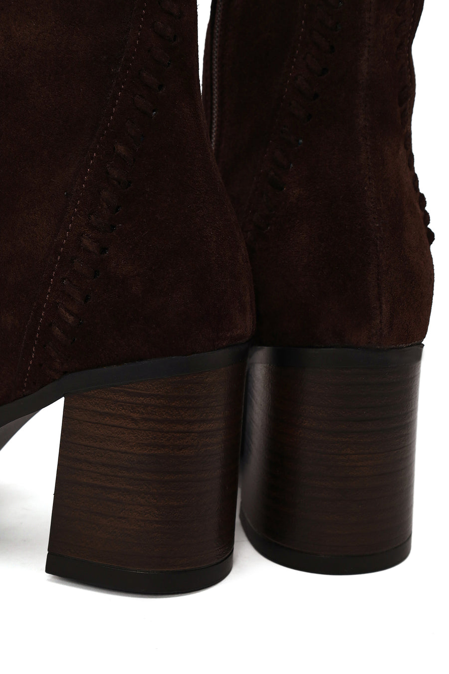 Woman Brown Zip Closure Chunky-Heeled Suede Leather Boots
