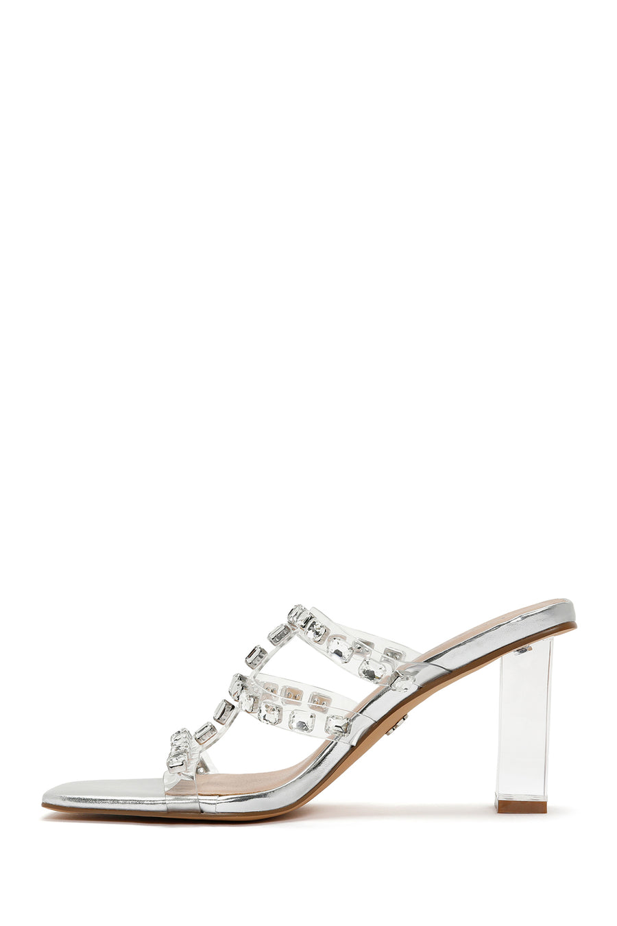 Women's Silver Transparent Thick Heeled Slippers