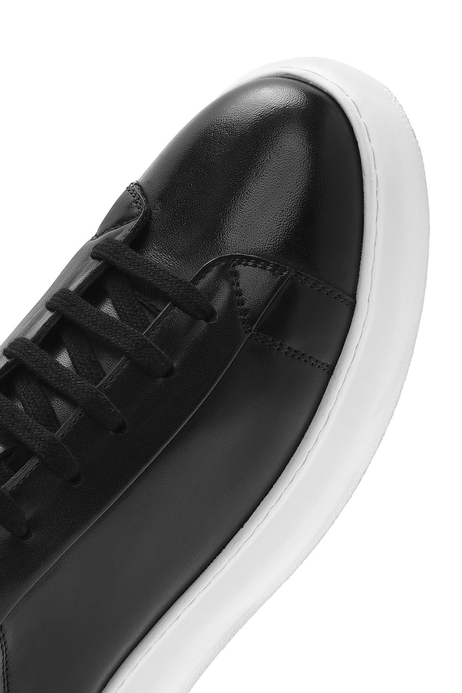 Men's Black Lace-up Thick-Sole Leather Sneaker