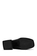 Women's Black Platform Thick High Heel Leather Slippers | Derimod