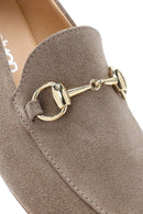 Women's Mink Buckled Suede Leather Masculine Loafer | Derimod