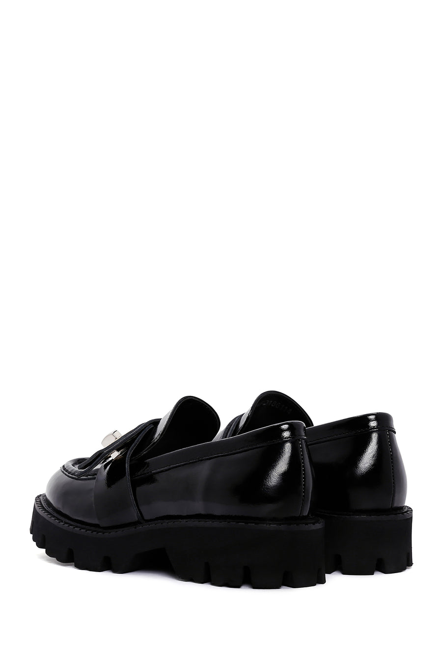 Women's Black Leather Thick Soled Patent Leather Casual Loafer