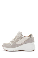 Women's Beige Lace-Up Zipper Detail Wedge Heel Leather Sneakers | Derimod