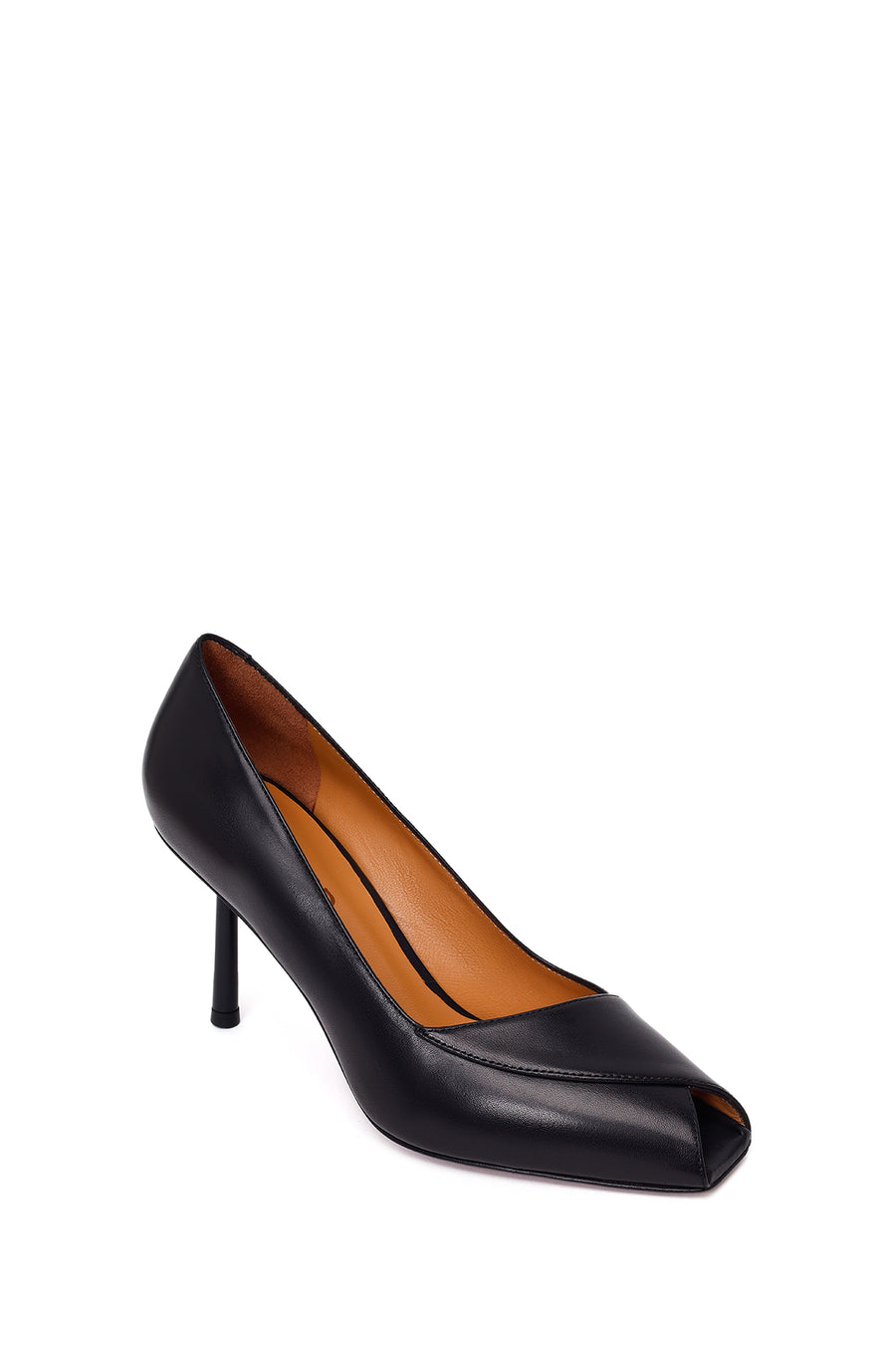 Woman Black Thin-Heeled Leather Stiletto