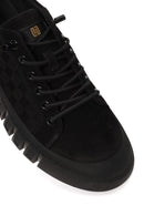 Male Black Lace-Up Thick-Soled Nubuck Leather Sneaker | Derimod