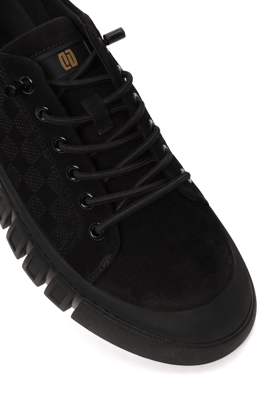Male Black Lace-Up Thick-Soled Nubuck Leather Sneaker