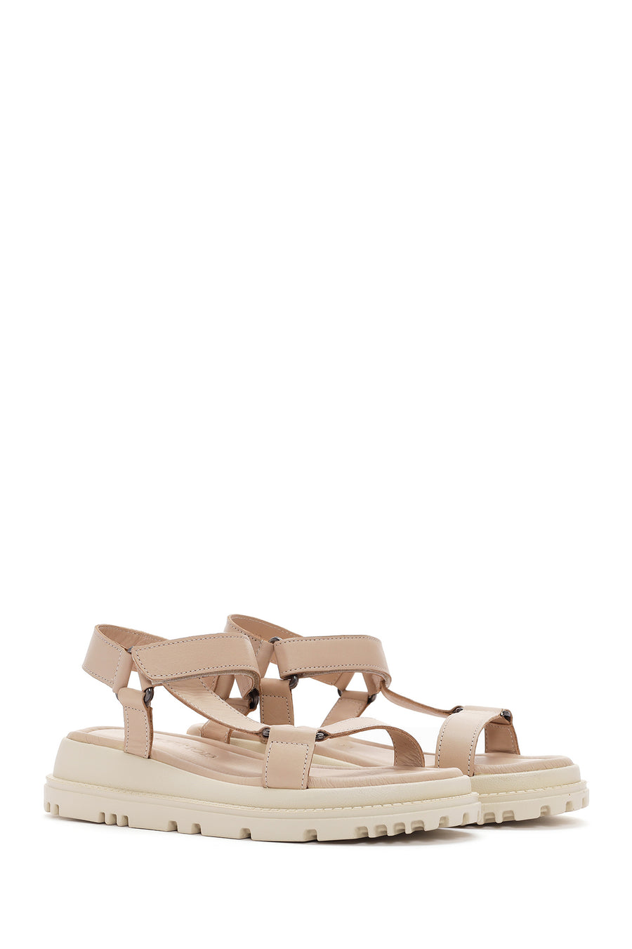 Women's Beige Ankle Strap Leather Comfort Sandals