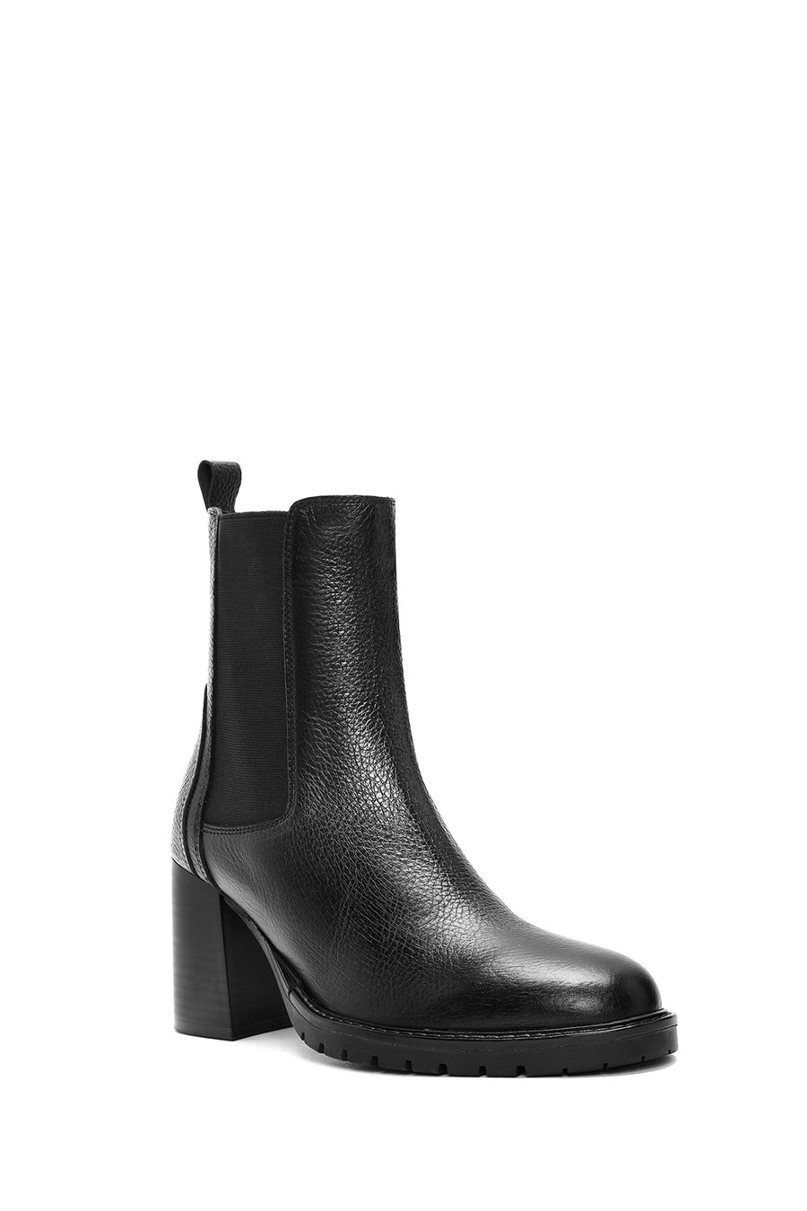 Woman Black Chunky Heels Leather Chelsea Boots