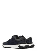 Men's Navy Blue Thick Sole Lace-Up Suede Leather Sneakers | Derimod