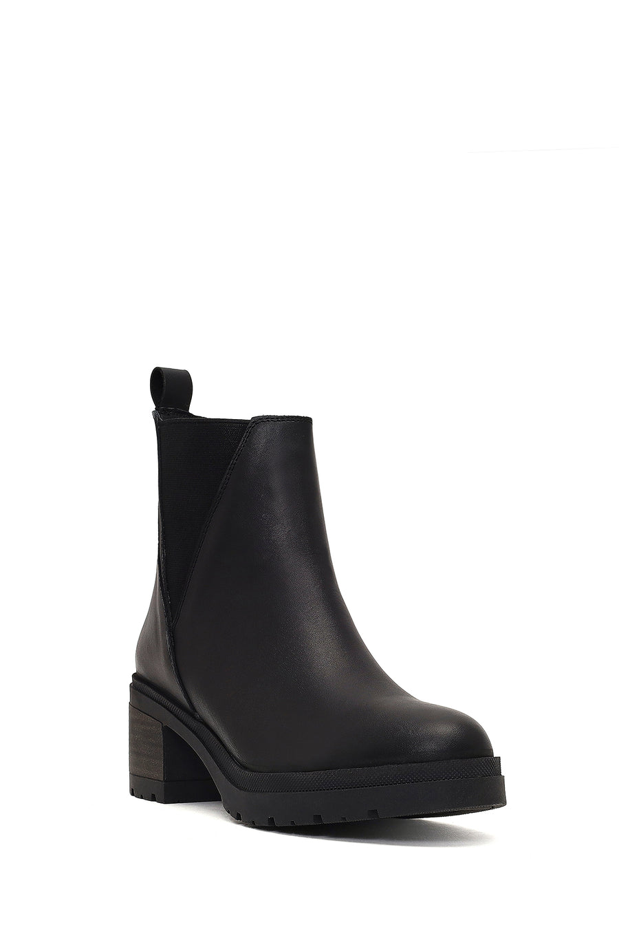 Women's Black Zippered Thick Heeled Leather Boot