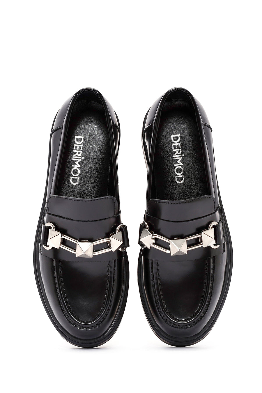 Women's Black Buckle Detailed Leather Masculine Loafer