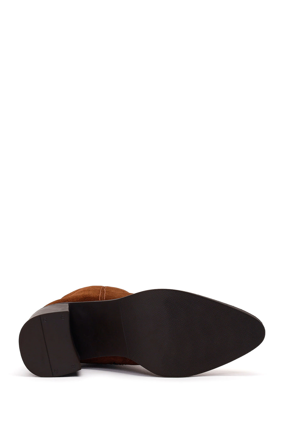 Woman Walnut Zip Closure Chunky Heeled Suede Boots
