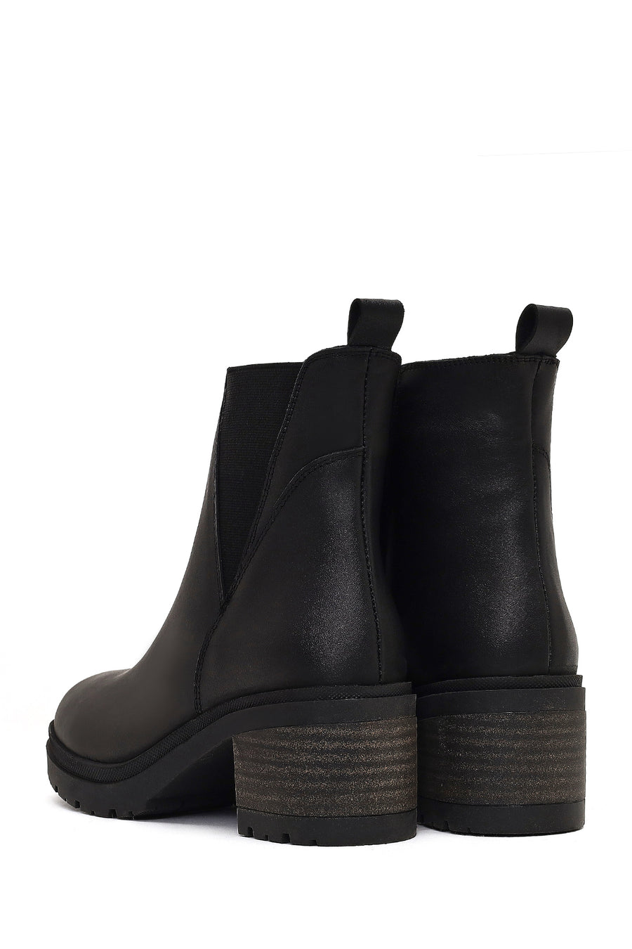Women's Black Zippered Thick Heeled Leather Boot
