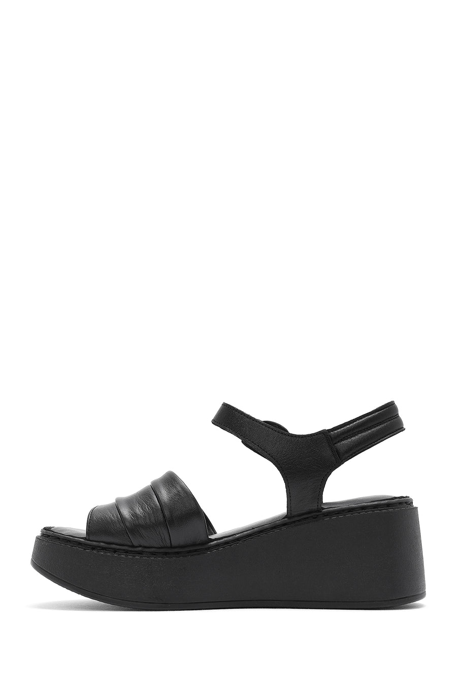 Women's Black Thick Soled Leather Comfort Sandals