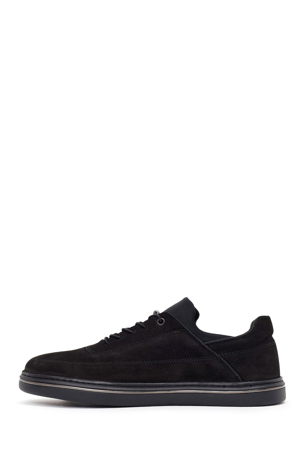 Erkek Siyah Bağcıklı Nubuk Deri Casual Sneaker