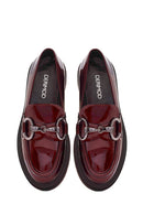 Women's Burgundy Buckle Detailed Patent Leather Masculine Loafer | Derimod