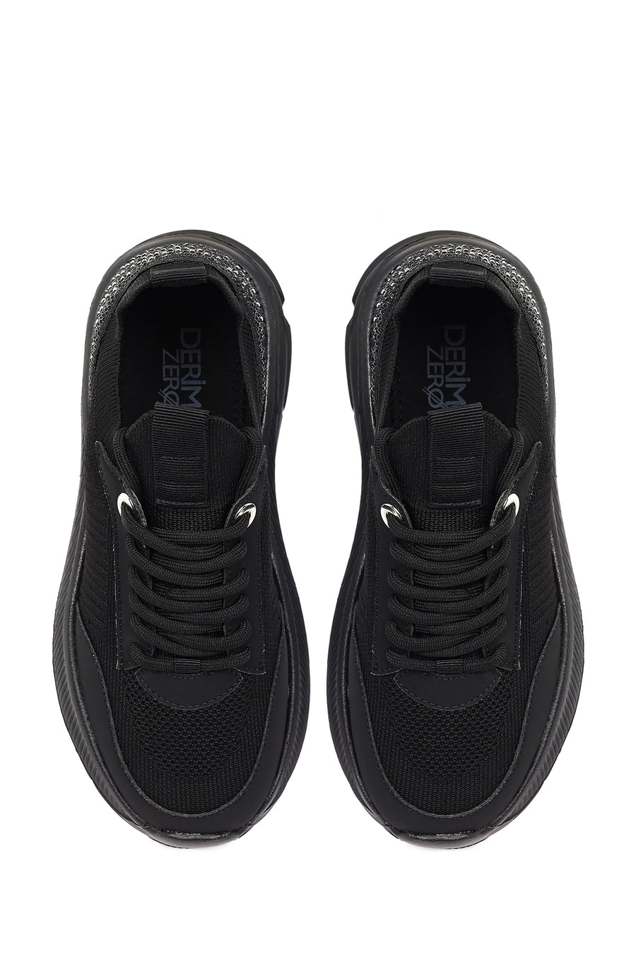 Derimod Zero Women's Black Lace-Up Thick-Soled Fabric Sneaker