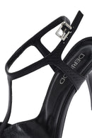 Women's Black Ankle Strap Patterned Leather Thin High Heel Sandals | Derimod