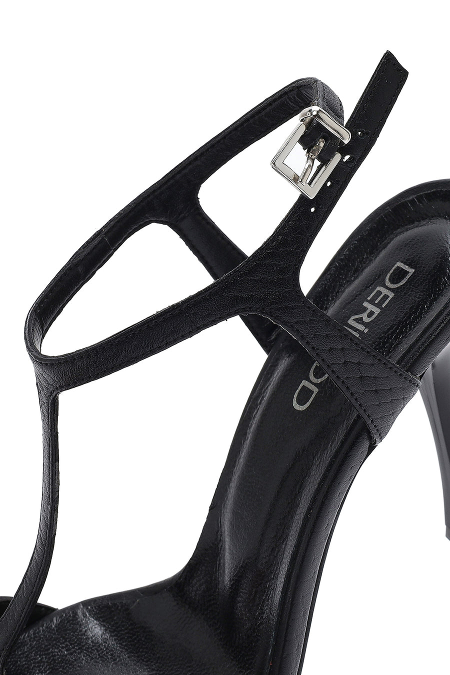 Women's Black Ankle Strap Patterned Leather Thin High Heel Sandals