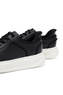 Men's Black Lace-Up Thick-Soled Leather Sneaker | Derimod