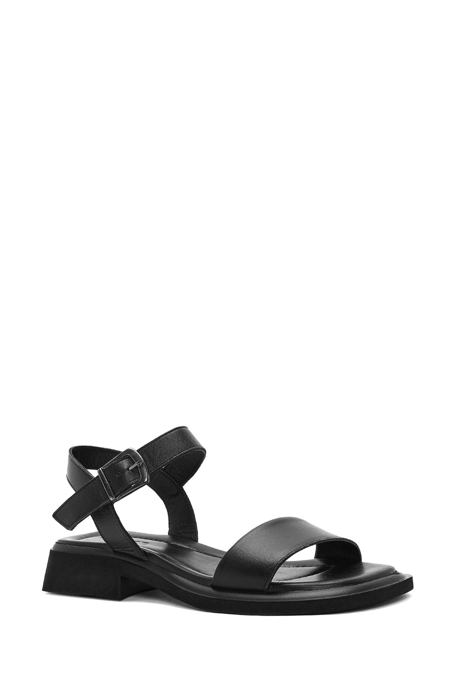 Women's Black Leather Ankle Buckle Sandals