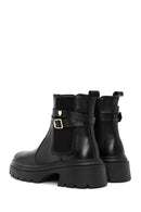 Women's Black Buckle Detailed Leather Chelsea Boots | Derimod