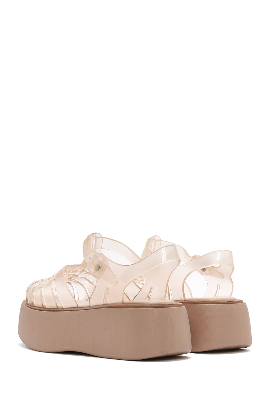 Women's Beige Ankle Buckle Thick Soled Jelly Sandals