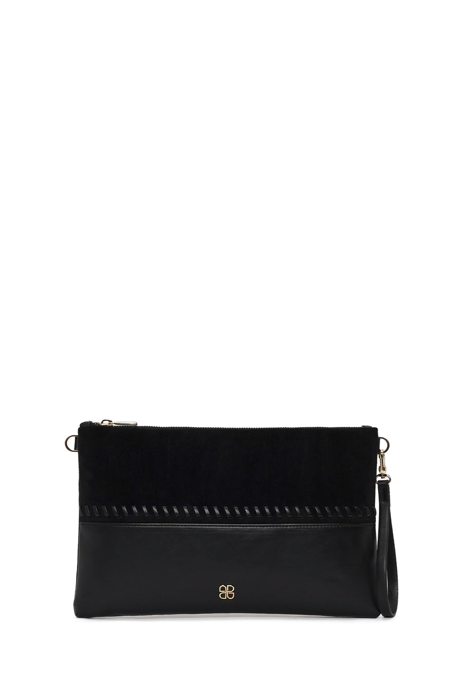 Woman Black Braided Chain-Strap Clutch Bag