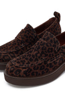 Kadın Leopar Desenli Süet Deri Maskülen Loafer | Derimod