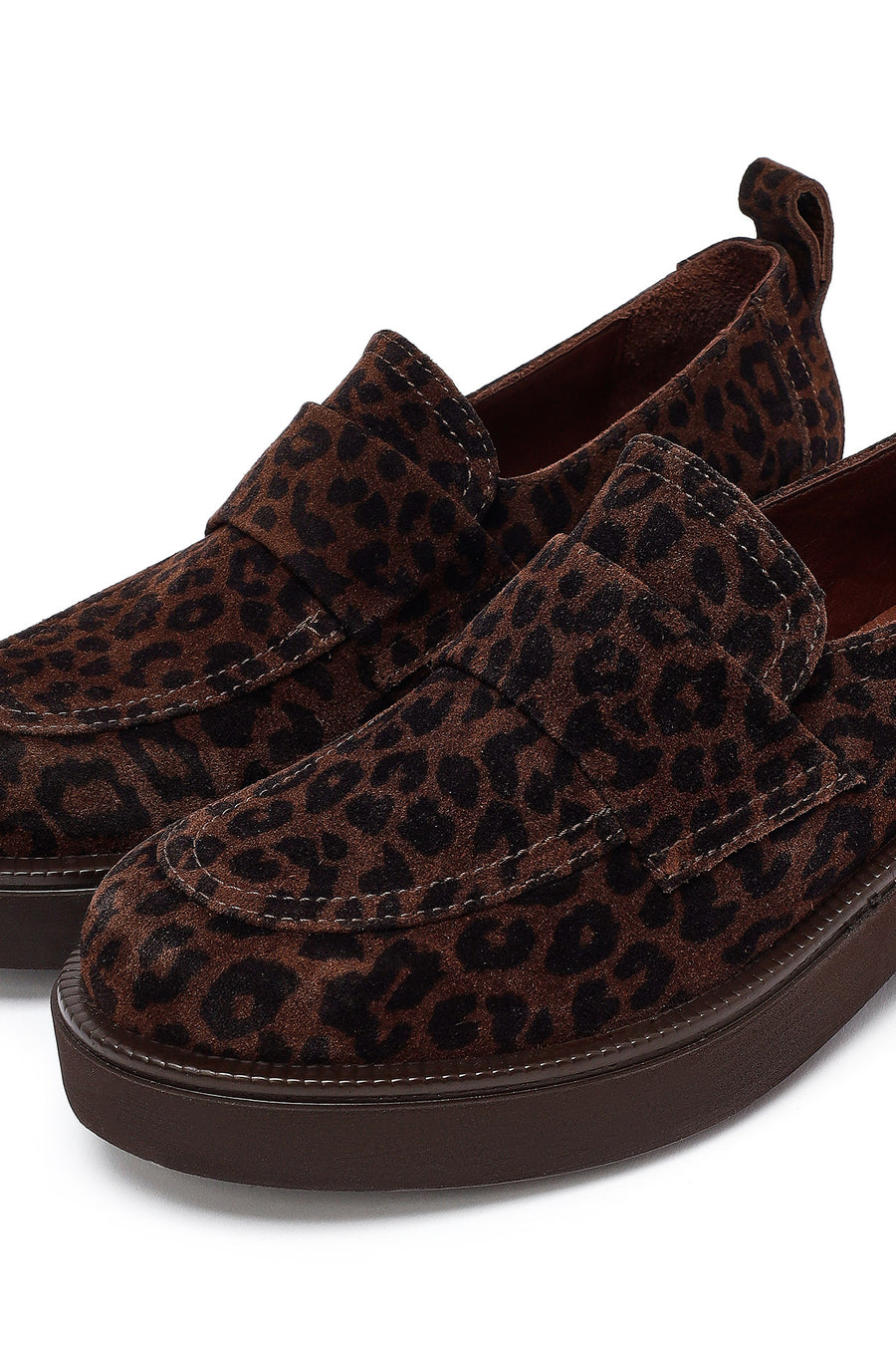 Kadın Leopar Desenli Süet Deri Maskülen Loafer