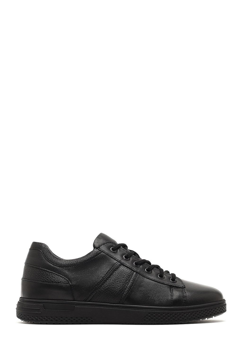 Erkek Siyah Bağcıklı Deri Casual Sneaker