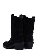 Woman Black Short Chunky-Heel Suede Cowboy Boots | Derimod