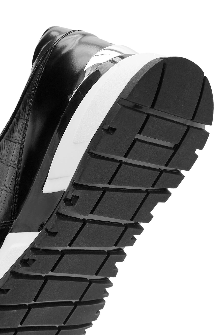 Erkek Siyah Kroko Desenli Deri Sneaker