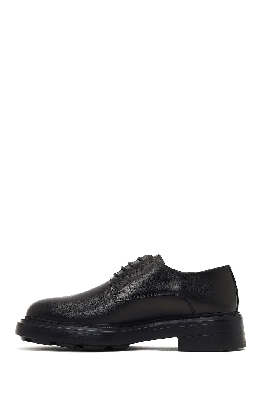 Men's Black Lace-Up Thick-Soled Leather Casual Shoe