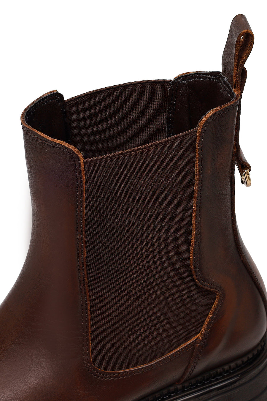 Woman Brown Thick-Soled Leather Chelsea Boots