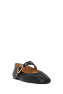 Women's Black Buckle Leather Ballerinas | Derimod