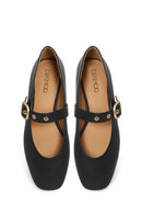Women's Black Buckle Leather Ballerinas | Derimod