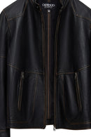 James Men's Black Stand Collar Leather Jacket | Derimod
