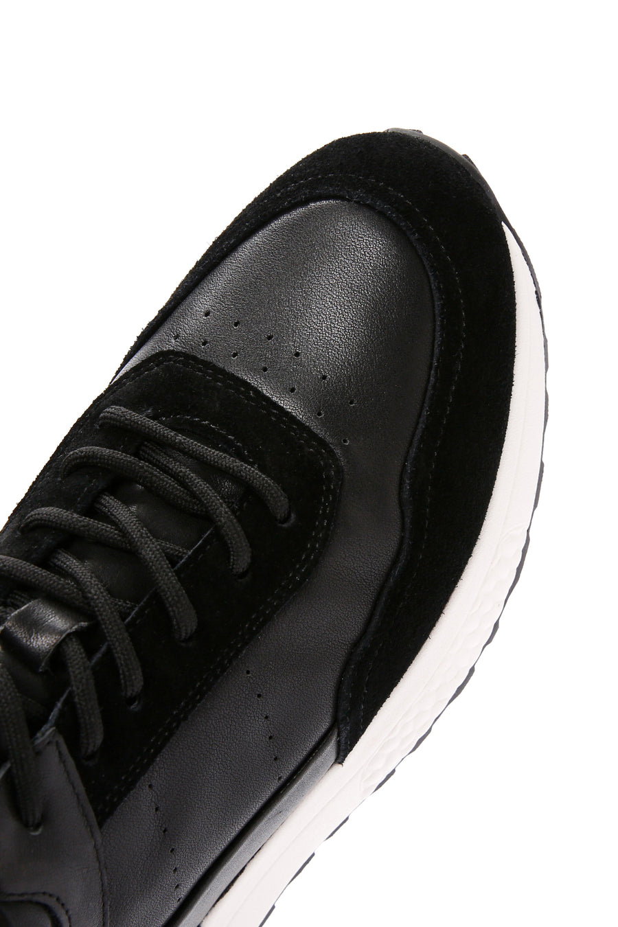 Erkek Siyah Bağcıklı Kalın Tabanlı Deri Casual Sneaker