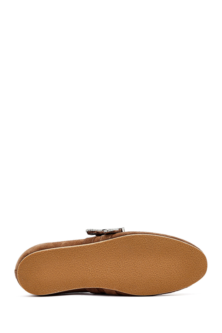 Women's Tan Double Buckled Suede Leather Ballerinas