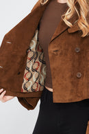 Tracy Women's Brown Short Suede Leather Coat | Derimod
