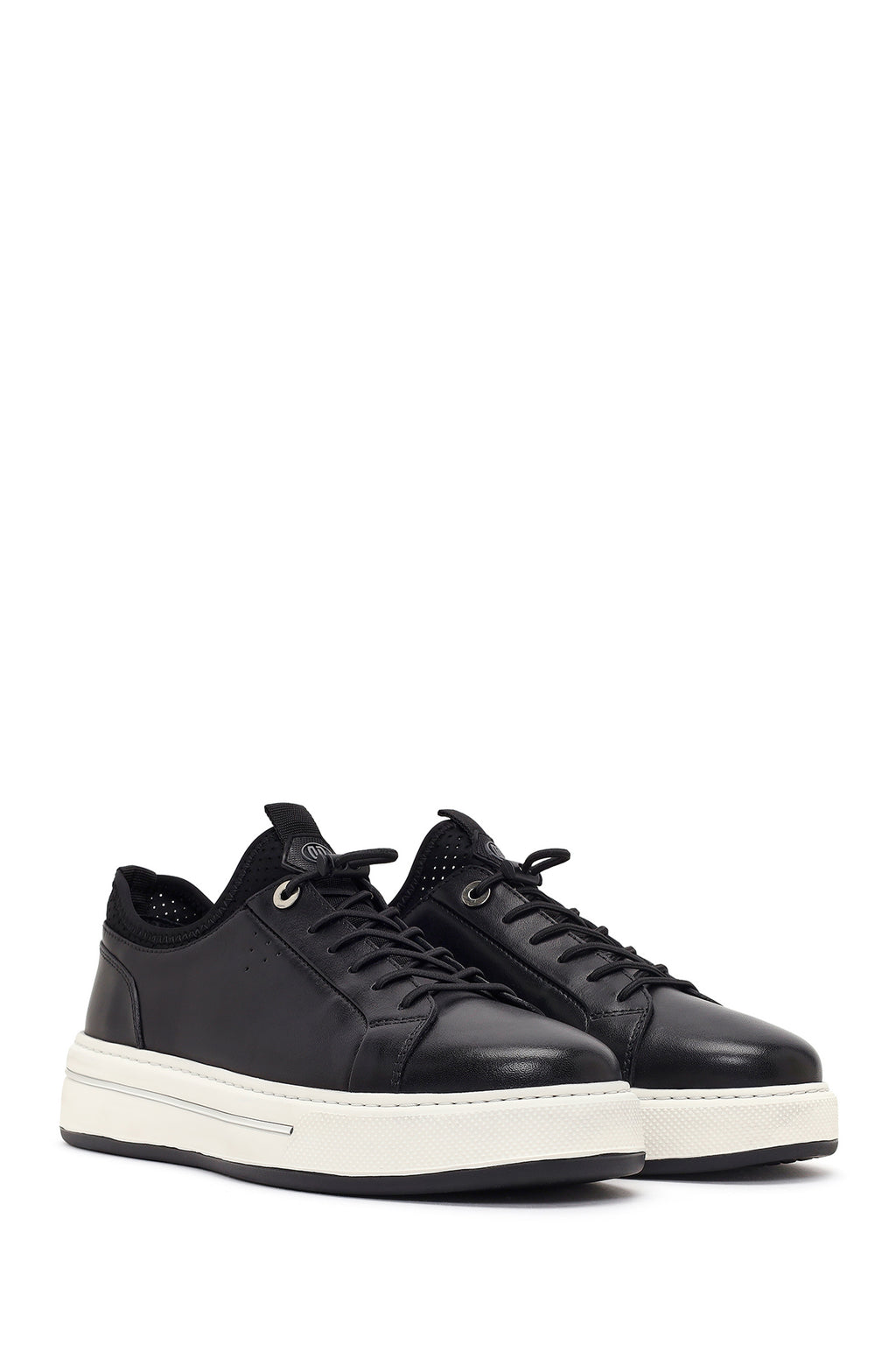 Erkek Siyah Bağcıklı Kalın Tabanlı Deri Sneaker