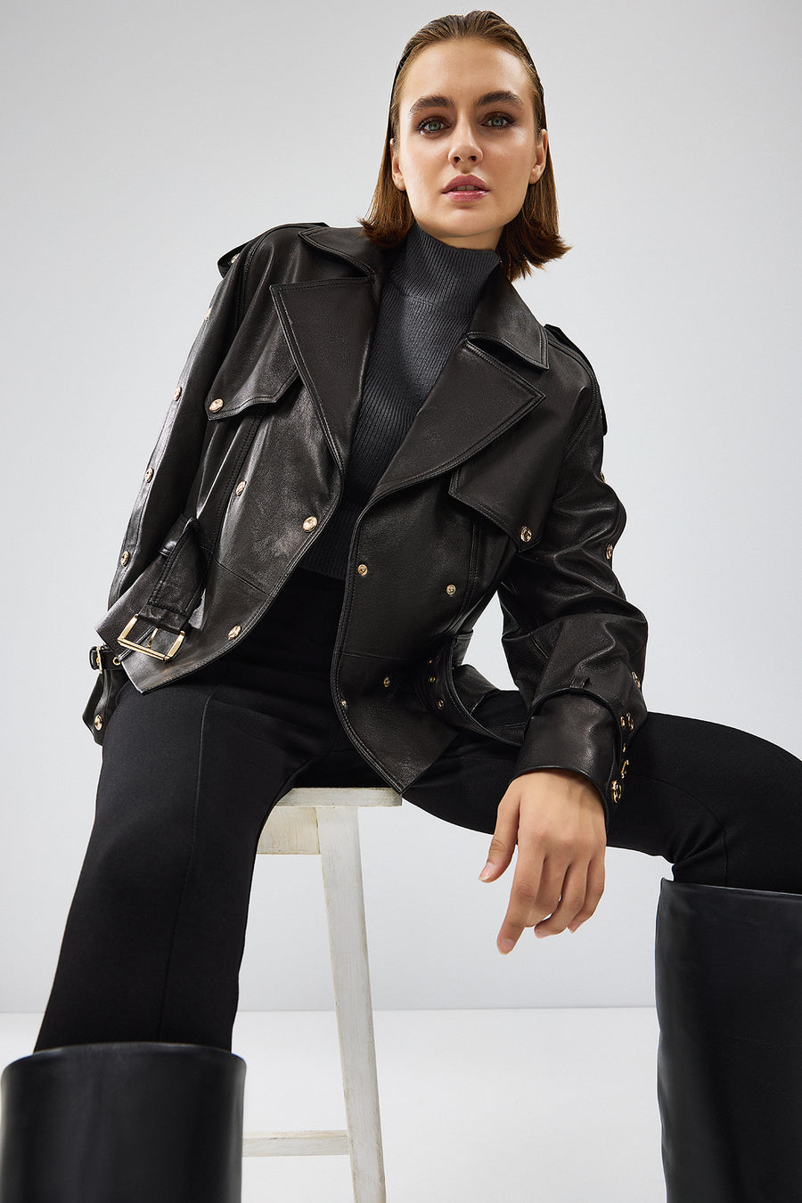 Crystal Women's Black Biker Leather Jacket