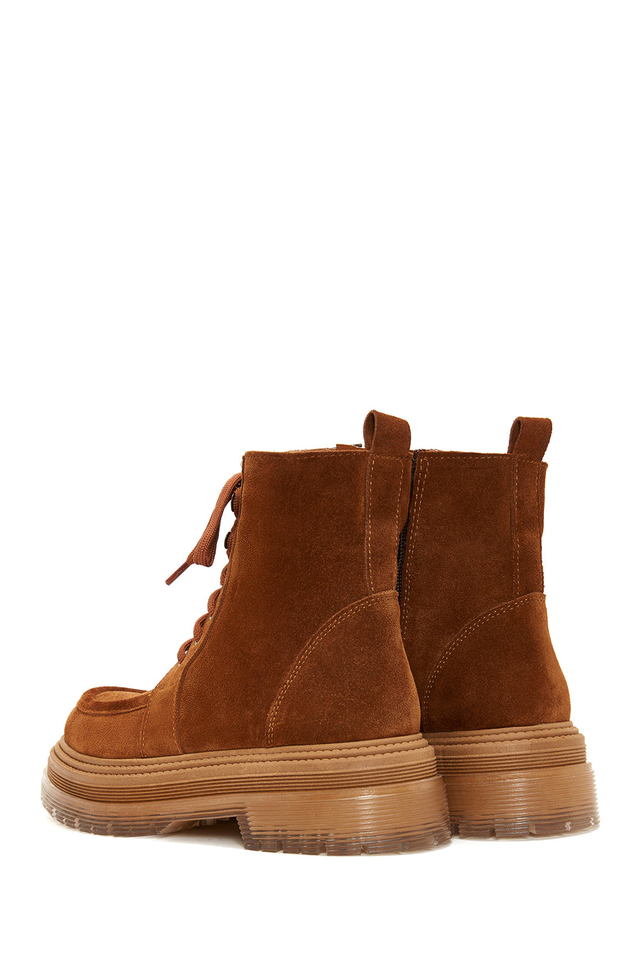 Women's Tan Leather Suede Boots Flat Boots