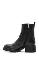 Woman Black Zip Closure Leather Boots | Derimod