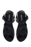 Woman Black Strappy Thick-Soled Braided Leather Bodrum Sandal | Derimod