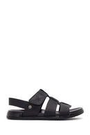 Men's Black Strapped Nubuck Leather Sandals | Derimod