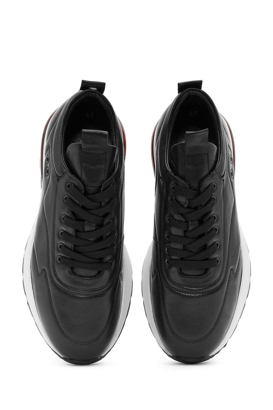Erkek Siyah Bağcıklı Kalın Tabanlı Deri Sneaker